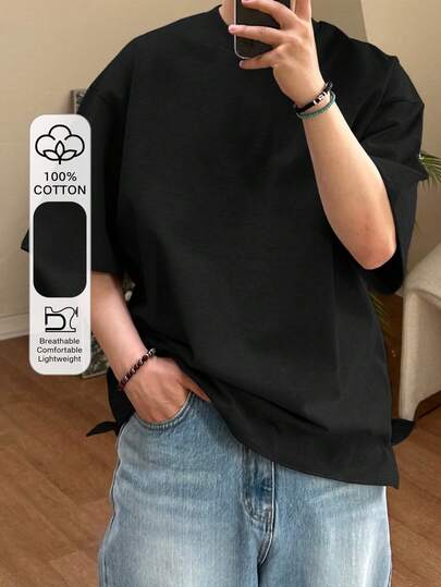 DAZY Áo thun nam tay ngắn cổ tròn màu trơn mùa hè