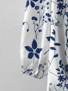 EMERY ROSE Áo sơ mi nữ tay dài cổ chữ V in họa tiết thời trang thường ngày mới - Màu xanh lam - Xem 3