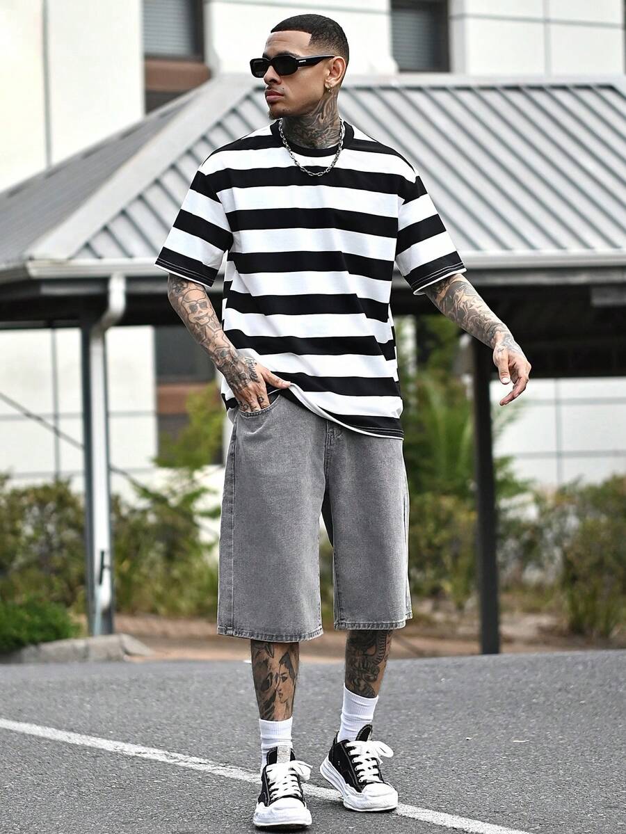 Devon Thys 男士浅蓝色水洗牛仔宽松休闲短裤 - 淺灰色 - 查看 1