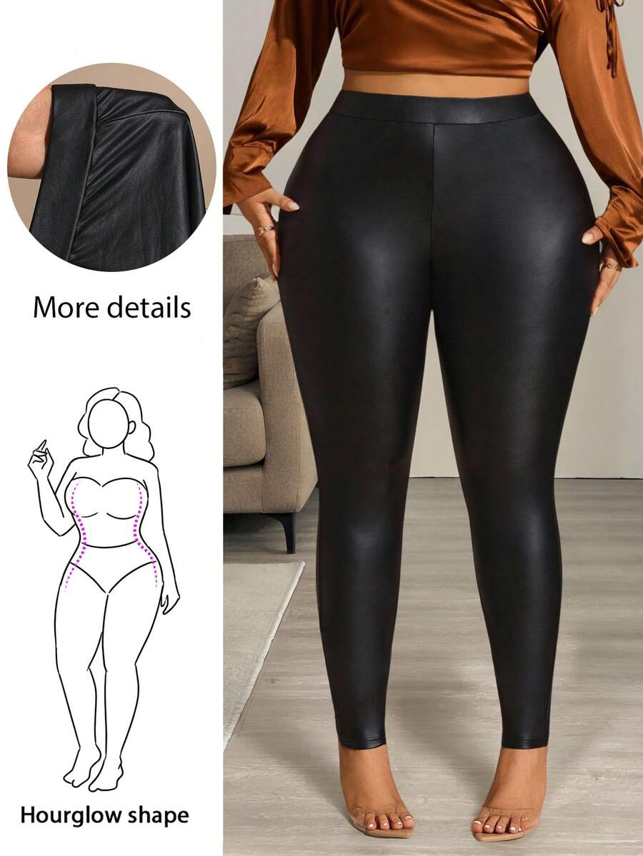 Hourglow 女士秋季服装，冬季加大码女士高腰纯色PU皮紧身裤/秋季/冬季