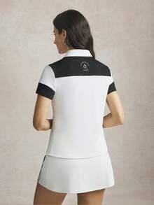 Activina 女士撞色 Polo 领短袖高尔夫球衫 - 黑與白 - 查看 3