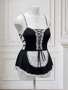 Fantasy Costume Fantasy Costume 大码蕾丝拼接内衣 - 黑與白 - 查看 10