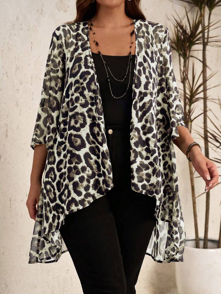 Plus Size Leopard Print Casual Jacket