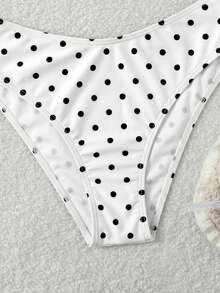 SHEIN Teen Girls' Polka Dot Print Camisole Bikini For Beach Vacation, Summer - Black and White - View 2
