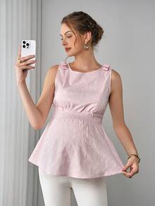 Momance Áo bầu và cho con bú kiểu dáng mới, chất liệu dệt họa tiết hoa nhí, dây đeo mảnh, nơ thắt ở vai, viền bèo nhún, thời trang, đa năng, thanh lịch, có khóa kéo. - Hồng - Xem 6