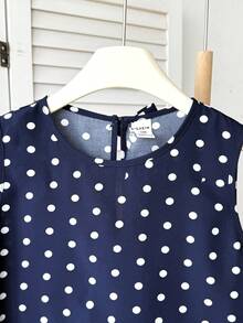 SHEIN Kids 2pcs/Set Tween Girls Casual Full Navy Blue Polka Dots Print Fabric Bow Back Camisole Top And Shorts Set Girls Navy Blue Polka Dots Shorts Set, Summer Outfits Clothes For Girls 13 14 Youth Girl Clothes - Navy Blue - View 5