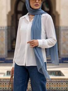 Calvaya Camisa básica transparente lisa y sencilla con cuello, blusa de manga larga para otoño para mujer en color blanco - Blanco - Ver 6