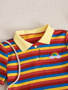 SHEIN Đầm du lịch kẻ sọc chắp vá cho bé gái, kiểu dáng thường ngày, phù hợp cho kỳ nghỉ hoặc du lịch. - Đỏ - Xem 4