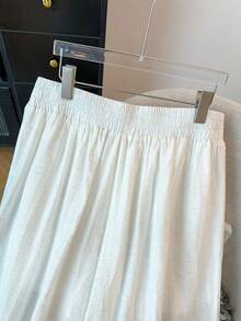 GlowEve CURVE Pantalones anchos de pierna ancha de unicolor para mujer, con cintura elástica, adecuados para verano y otoño - Blanco - Ver 6