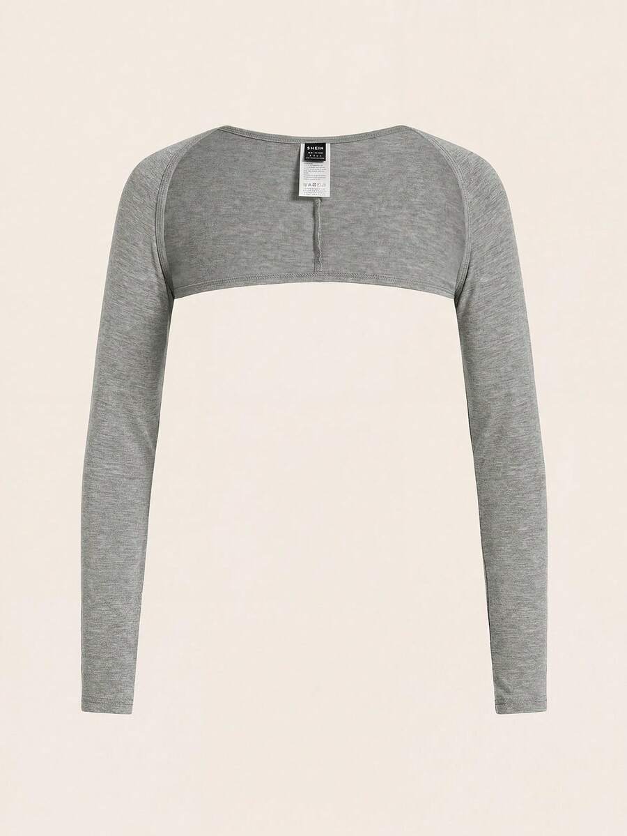 SHEIN BASICS Áo nữ tay dài màu trơn, kiểu dáng thường ngày, đa năng, thích hợp mặc hàng ngày. - Màu Xám nhạt - Xem 1