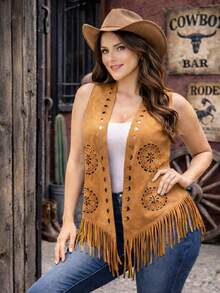 Chaleco Vaquero Moderno con Ruedo de Flecos y Calado Frontal MOD 2 - Camel - Ver 4