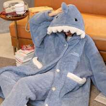 Women's Cozy Shark Themed Coral Fleece Robe - Cute, Thick, Warm Winter Loungewear With Pockets,Comfortable Flannel, A Must-Have For Halloween And Christmas, Nightgown, Warm And Cold-Proof - Multicolor - View 6