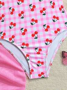 SHEIN Áo tắm liền thân dễ thương cho bé gái tuổi teen, có dây đeo vai và viền bèo nhún, thích hợp cho bơi lội, kỳ nghỉ, đi biển vào mùa hè. - Đỏ - Xem 4