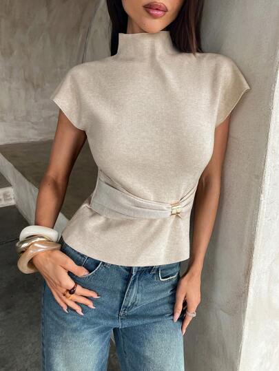 Aloruh 女士夏季休闲钩编蕾丝立领套头针织衫，适合办公室、通勤、音乐节、度假以及各种场合，包括工作、商务休闲、婚礼、派对和休闲外出。