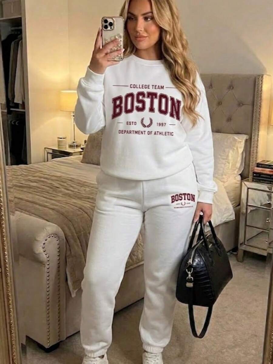 conjunto de dos piezas, sudadera con cuello y pans - Blanco - Ver 1