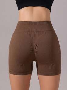 Easithlete Quần short tập yoga co giãn cao cấp không đường may - màu nâu - Xem 4