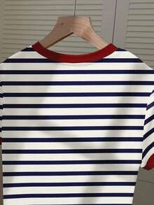 Women's Round Neck Contrast Trim Dog Print Casual Everyday Short Sleeve T-Shirt - Multicolor - View 5