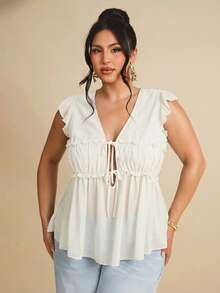 SHEIN BAE 1pc Women's Linen Sleeveless Casual Shirt With Button Decor, Suitable For Brunch, Outgoing, Date, Commute, Cruise Outfits - White - View 6