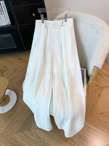 GlowEve CURVE Pantalones anchos de pierna ancha de unicolor para mujer, con cintura elástica, adecuados para verano y otoño - Blanco - Ver 5