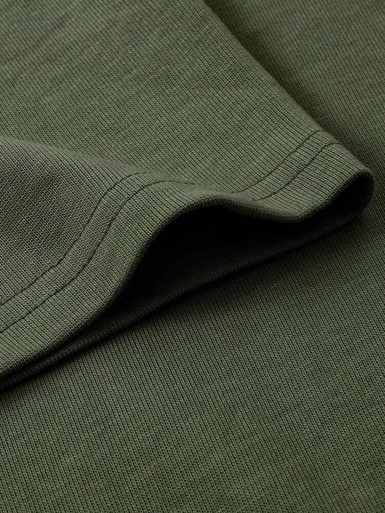 Nueva camiseta de mujer 2026 otoño-invierno, de manga corta con cuello redondo, holgada, de estilo casual y versátil con estampado moderno, ideal como prenda básica. - Verde militar - Añade 8