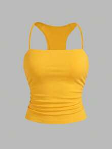 Airaco Women's Solid Color Pleated Casual Versatile Daily Wear Top - Yellow - View 3