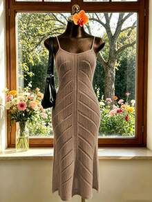 Swim Chiccia Summer Beach Women's Hollow Out Spaghetti Strap Cover Up Dress See Through Dressdress Brown - Khaki - View 4