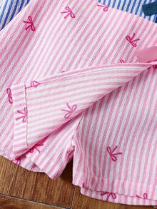 SHEIN LMoss Kids 女童条纹蝴蝶结装饰短裤 - 彩色 - 查看 6