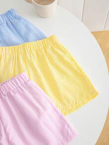 SHEIN Bộ 3 quần short dệt kẻ sọc dáng casual cho bé gái - Nhiều màu - Xem 6