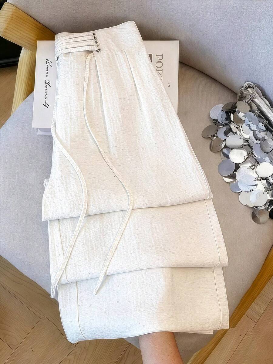 GlowEve CURVE Pantalones anchos de pierna ancha de unicolor para mujer, con cintura elástica, adecuados para verano y otoño - Blanco - Ver 1