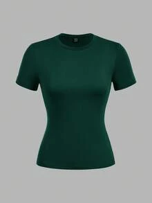 SHEIN EZwear 两件套休闲简约基础款圆领短袖打底衫，适合春夏穿着 - 彩色 - 查看 5