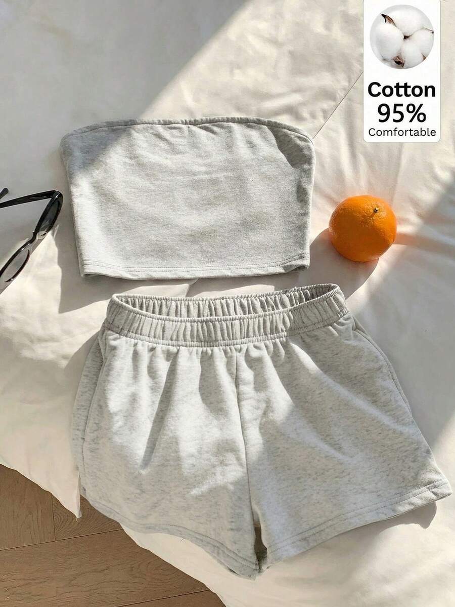 Comfortcana 95%纯棉休闲浅白色和灰色两件套女装,适合度假、毕业季、夏季上衣、日常通勤、约会、聚会、秋冬夏季、圣诞节、新年、感恩节、派对、婚礼、海滩、毕业典礼、时尚、优雅、休闲、外出、约会、预订、通勤、闪亮、情人节、优雅、度假、休闲、Y2K、外出、毕业典礼等场合。 - 淺灰色 - 查看 1