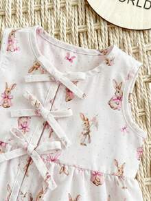 Neugeborenes Baby Mädchen Urlaubs Lässig süßes rosa & weißes gestreiftes Schleife Dekor Trägertop & Shorts Set - Verschiedenfarbig - Übersicht 3