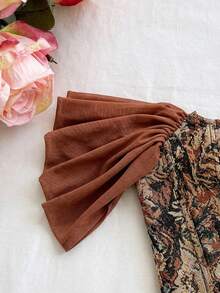 Soleia Áo ống kiểu dáng cổ điển sang trọng với họa tiết hoa jacquard nhiều màu sắc, có cúc và dây buộc phía sau, thích hợp cho kỳ nghỉ và hẹn hò. - Cà phê nâu - Xem 7