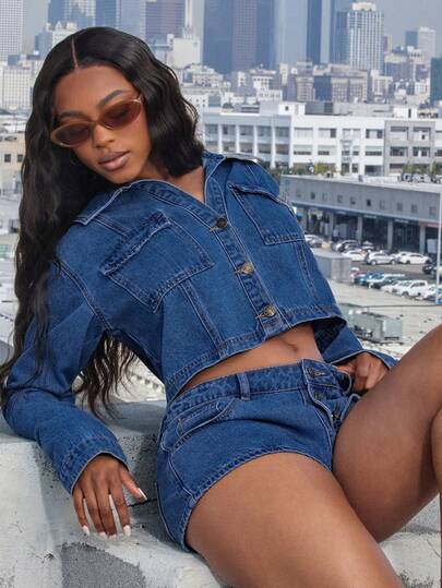 Denimoi 短款纽扣牛仔上衣，时尚牛仔风，春夏牛仔穿搭，It Girl必备单品。