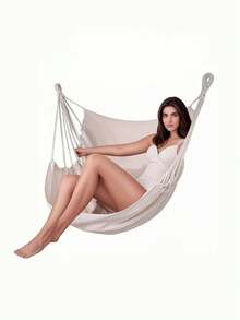 1 Outdoor And Indoor Hanging Hammocker, Swing Chair - Durable Textile Fabric, Soft Polyester Filling, Comfortable Oval Design, Suitable For Courtyards, Bedrooms, Dormitories, Gardens - Festival Gift, Courtyard Furniture | Festival Decoration Project | Sturdy Rope Hanging, Outdoor Courtyard Furniture - Multicolor - View 2