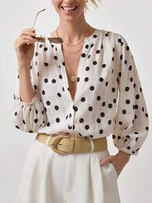 Briarwyn Áo khoác cardigan nữ thời trang thường ngày cài cúc chấm bi - trắng - Xem 1