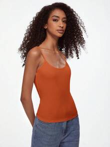 SHEIN BASICS 女士纯色休闲百搭日常吊带背心 - 鏽棕色 - 查看 7