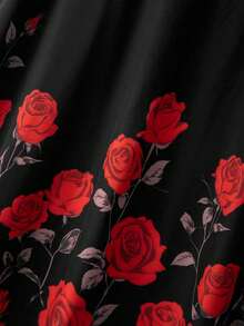 GlowEve CURVE Chân váy xòe in hoa hồng cỡ lớn dành cho nữ, chân váy công sở thanh lịch kiểu retro thời trang, chân váy dự tiệc màu đỏ Trung Quốc, chân váy ngày Valentine. - màu đen - Xem 5