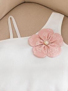 Elladie kids 两件套女童夏季套装，无袖吊带背心+黄色短裤，吊带背心采用细肩带设计，饰有黄色小花；黄色短裤采用提花面料，饰有珍珠和蓝色抽绳，甜美可爱，适合女孩日常穿着和居家穿着。 - 粉色 - 查看 6