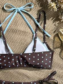 SHEIN Swim Vcay 新款春夏波点撞色抽绳裤女士两件套比基尼套装 - 彩色 - 查看 5