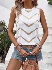 Selamara Áo tank top nữ mùa xuân/hè mới về, họa tiết sọc lượn sóng ombre, cổ tròn, kiểu dáng thường ngày, đa năng. - Nhiều màu - Xem 4