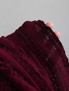Sweetra New Casual Solid Color Textured Tie-Up Camisole High Waist Flared Skirt, Suitable For Spring/Summer Everyday Wear - Burgundy - View 7
