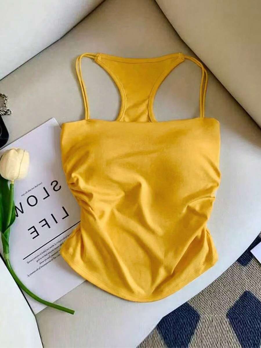 Airaco Women's Solid Color Pleated Casual Versatile Daily Wear Top - Yellow - View 1