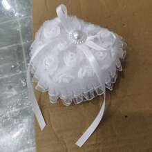 1个心形便携式求婚戒指盒，带蕾丝和花朵装饰，可用作花童婚礼戒指枕，圣诞节适用 - 白色-5938款 - 查看 14