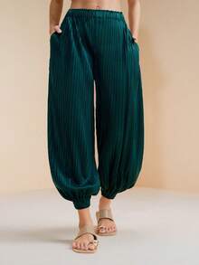 Women's Pleated Pocket Casual Versatile Daily Wear Lantern Pants - Green - View 5