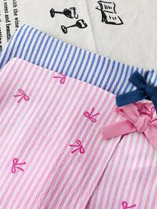 SHEIN LMoss Kids 女童条纹蝴蝶结装饰短裤 - 彩色 - 查看 9