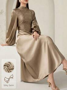 Veilorie Nuevo vestido de cóctel elegante de patchwork con correa en la cintura, estilo de lujo y elegante para fiestas - Marrón - Ver 1