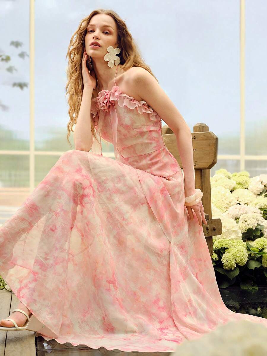 MOTF PREMIUM WOMEN'S ALL OVER PRINT STEREO FLORAL SLEEVELESS DRESS - Pink - View 2