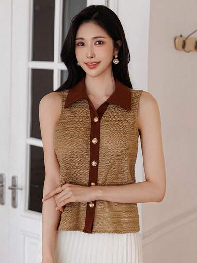 Joudiya Áo vest dệt kim không tay dành cho nữ, thích hợp mặc đi nghỉ mát và công sở, mùa xuân/hè.