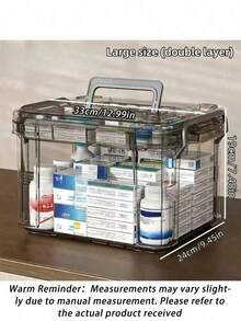 1pc Dual Layer Transparent PVC Pill Box - Convenient Medication Storage Box, Suitable For Home & Travel, No Power Needed, Lightweight & Portable, Matte Surface, Can Be Placed On Tabletop, Independent Design, Capacity Less Than 3.2 Cubic Feet, Max Height 27 Inches, Waterproof, Flip-Top Closure, Multi-Purpose Storage Box - Grey - View 17